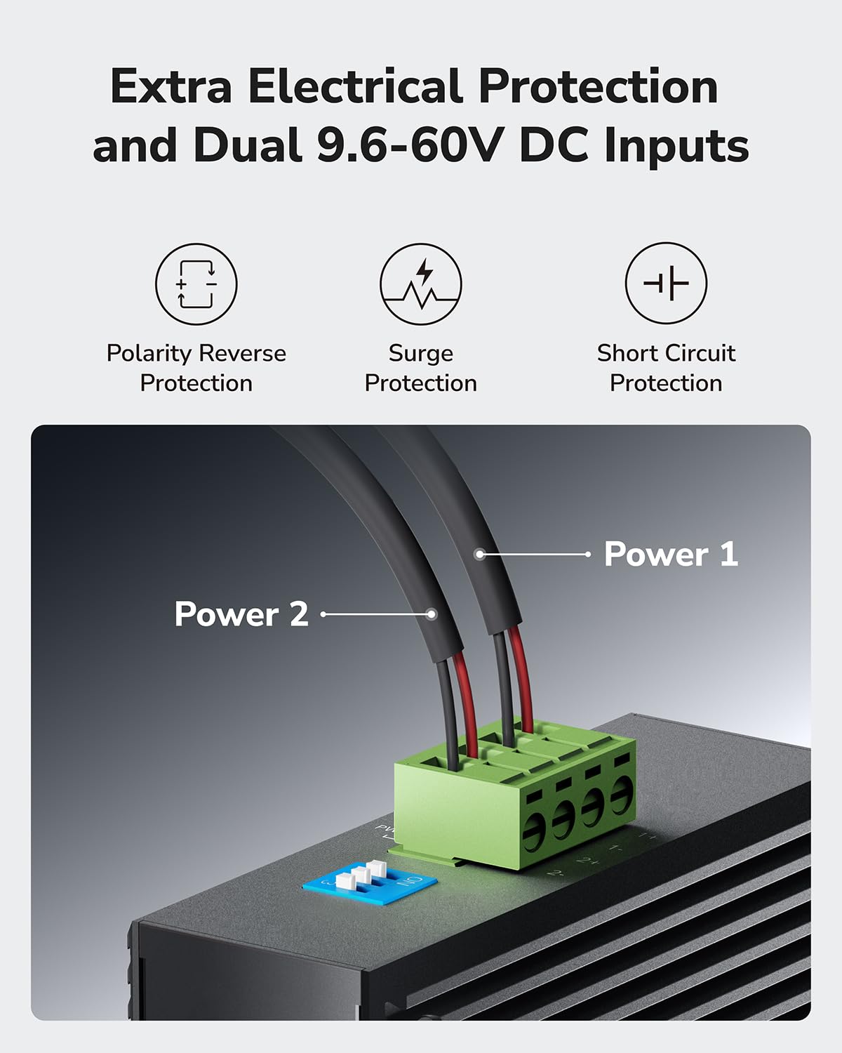 Cudy 8 Port Gigabit Industrial Network Switch , DIN-Rail Switch IP40 Rated, Polarity Reverse Protection, Short Circuit Protection, Broadcast Storm Prevention On/Off, IG1008 - Image 4